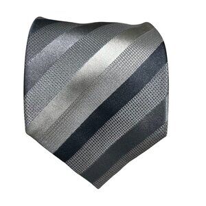 BCBG Attitude men's tie gray silver striped 100% silk necktie 3.5" wide 60" long